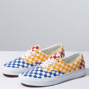 Vans Era Checkerboard Red, Blue & Yellow Skate Shoes womens 10/ mens 8.5